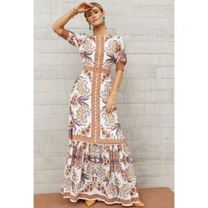 Bohme Floral Maxi Dress in White and Brown